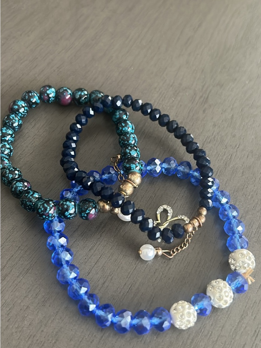 Blue and Teal Beaded Bracelet Set - Women Jewelry